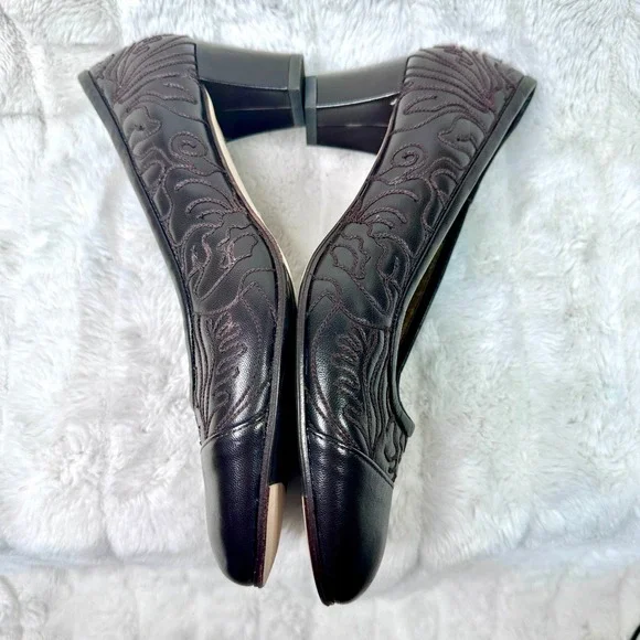 Taryn Rose Pumps Women 38.5 Brown Excellent Embroidered Leather Block Heel 9312 - Picture 7 of 11